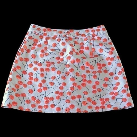 Metallic Red Cherry ALine Mini Short Skirt 30" Waist Sz 8 High Waist Front Zip - Picture 3 of 3